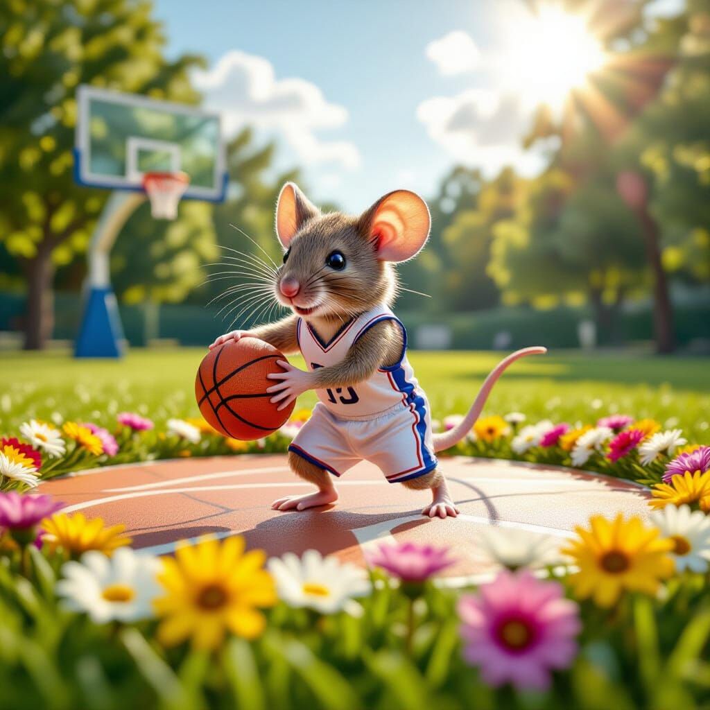 Mouse Basketball Player in Flower Court
