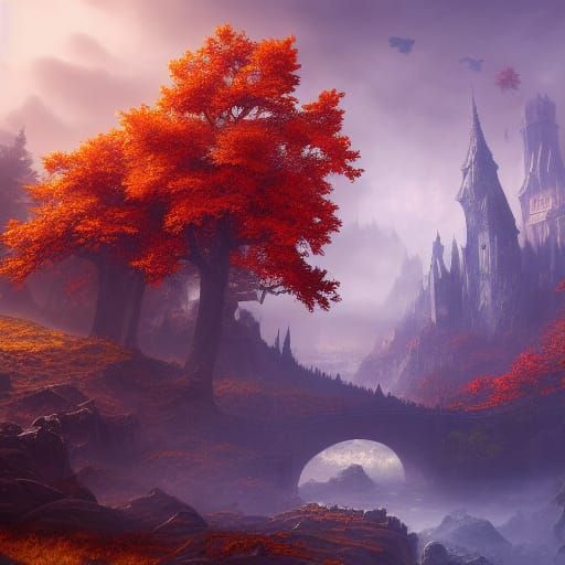 Fantastical Autumn Landscape in Detailed Matte Painting