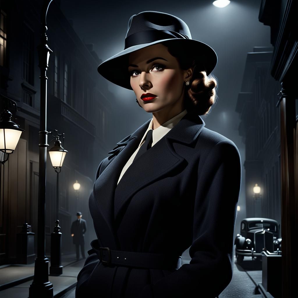 Noir Detective in Shadowy 1950s Office