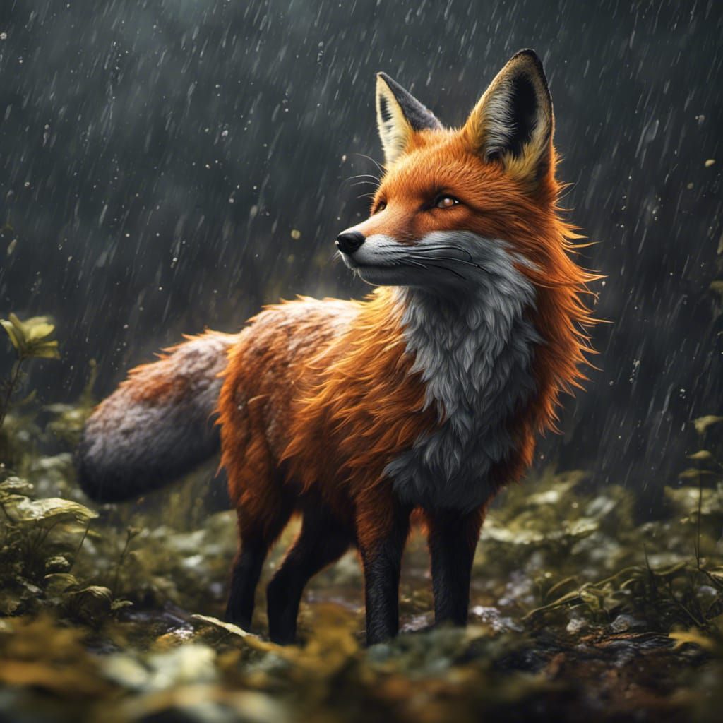 Fox Hiding from Rain: Detailed Matte Painting