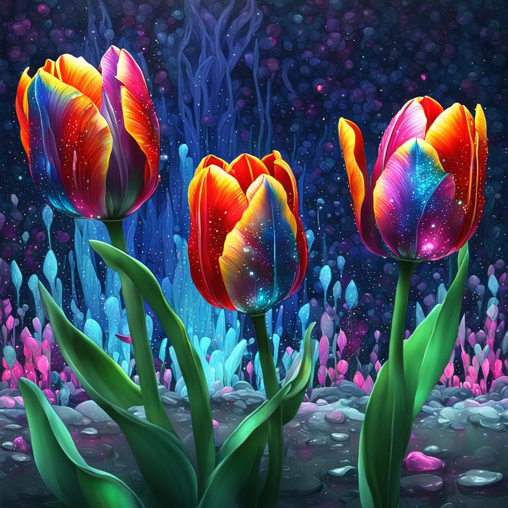 Sparkling Glass Tulips: Fantasy Graffiti Art