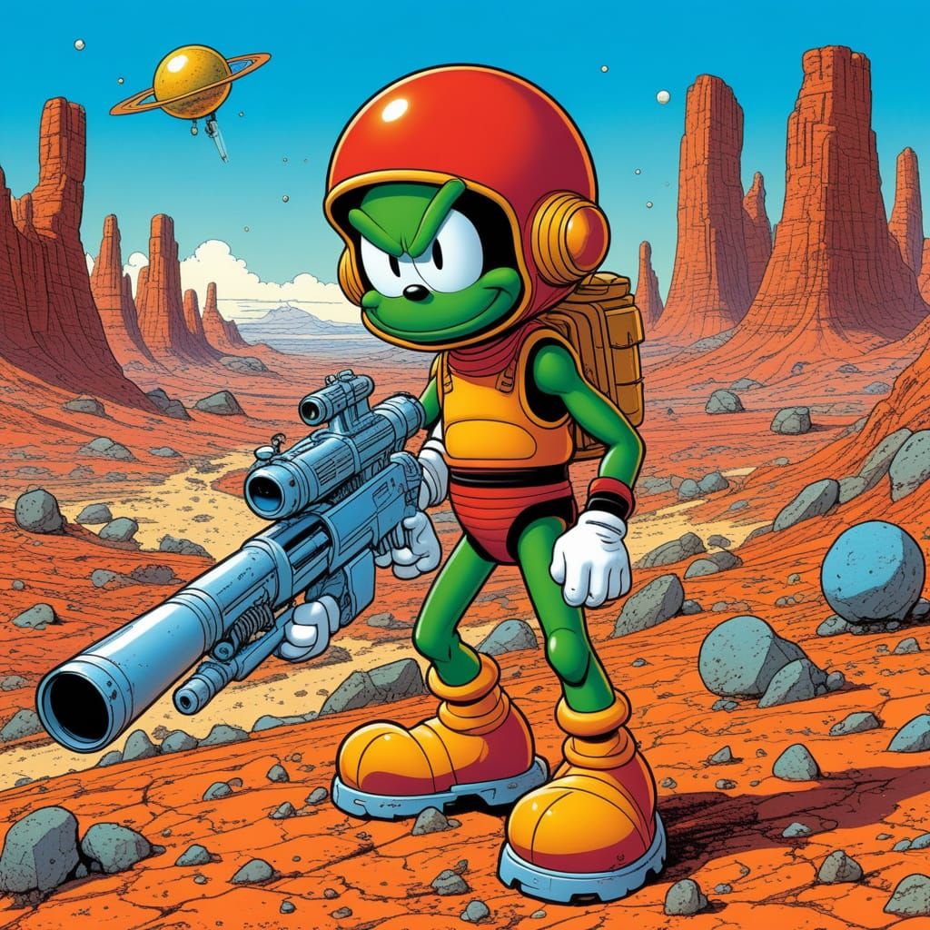 Triumphant Martian Alien with Disintegrator Ray