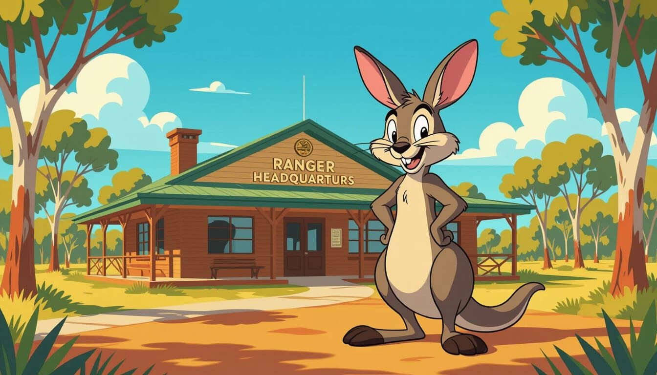 Whimsical Kangaroo Caricature in Australian Park