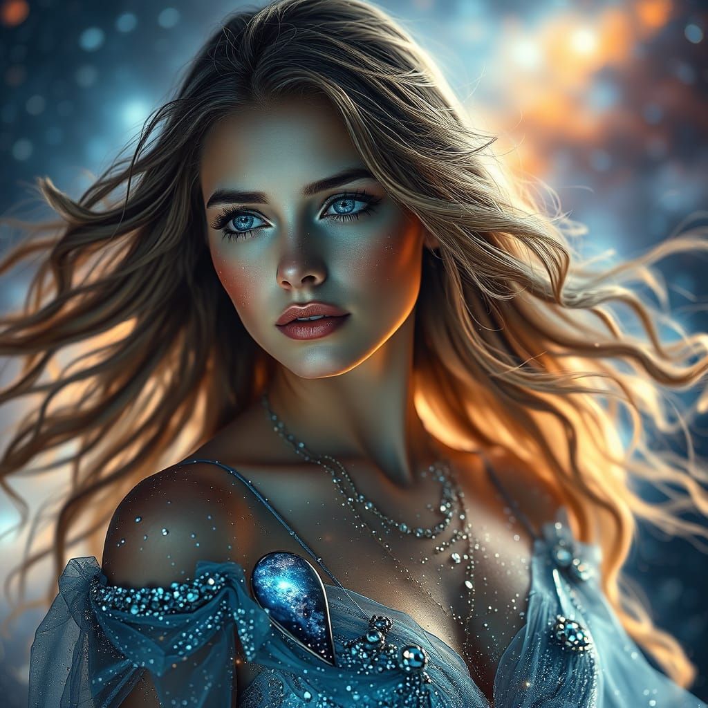 Cosmic Woman Portrait in Space Opera Style