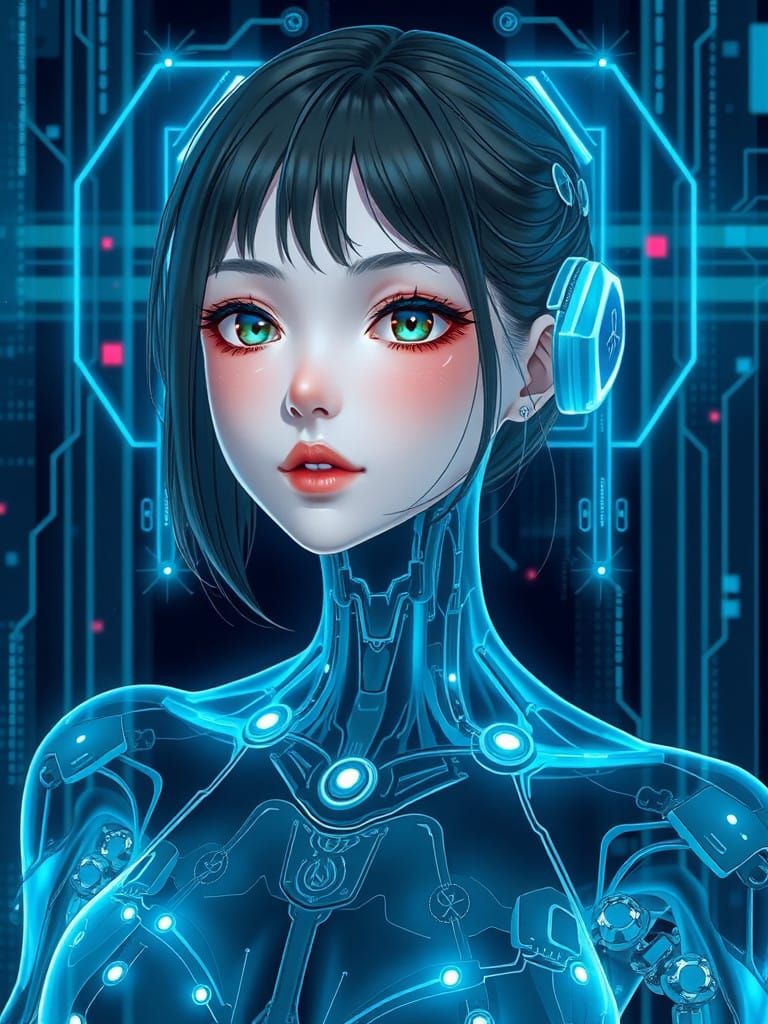 Glowing Cyberpunk Android Goddess