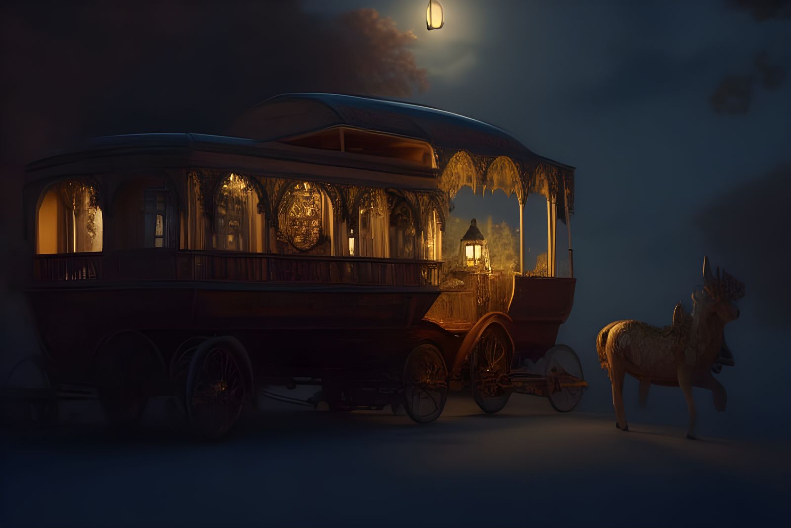 Beautiful bohemian caravan at nightfall