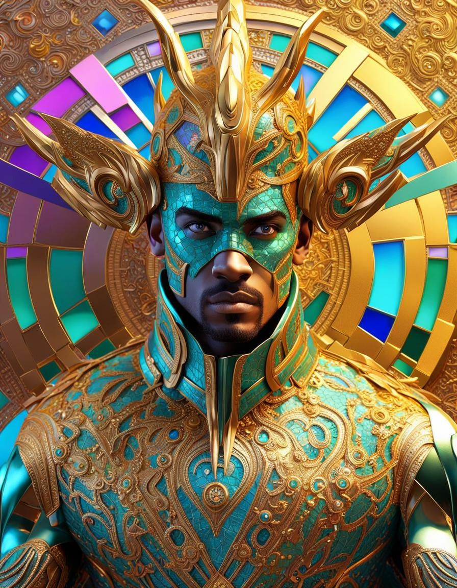 Futuristic Male Model with Gold and Vibrant Colors