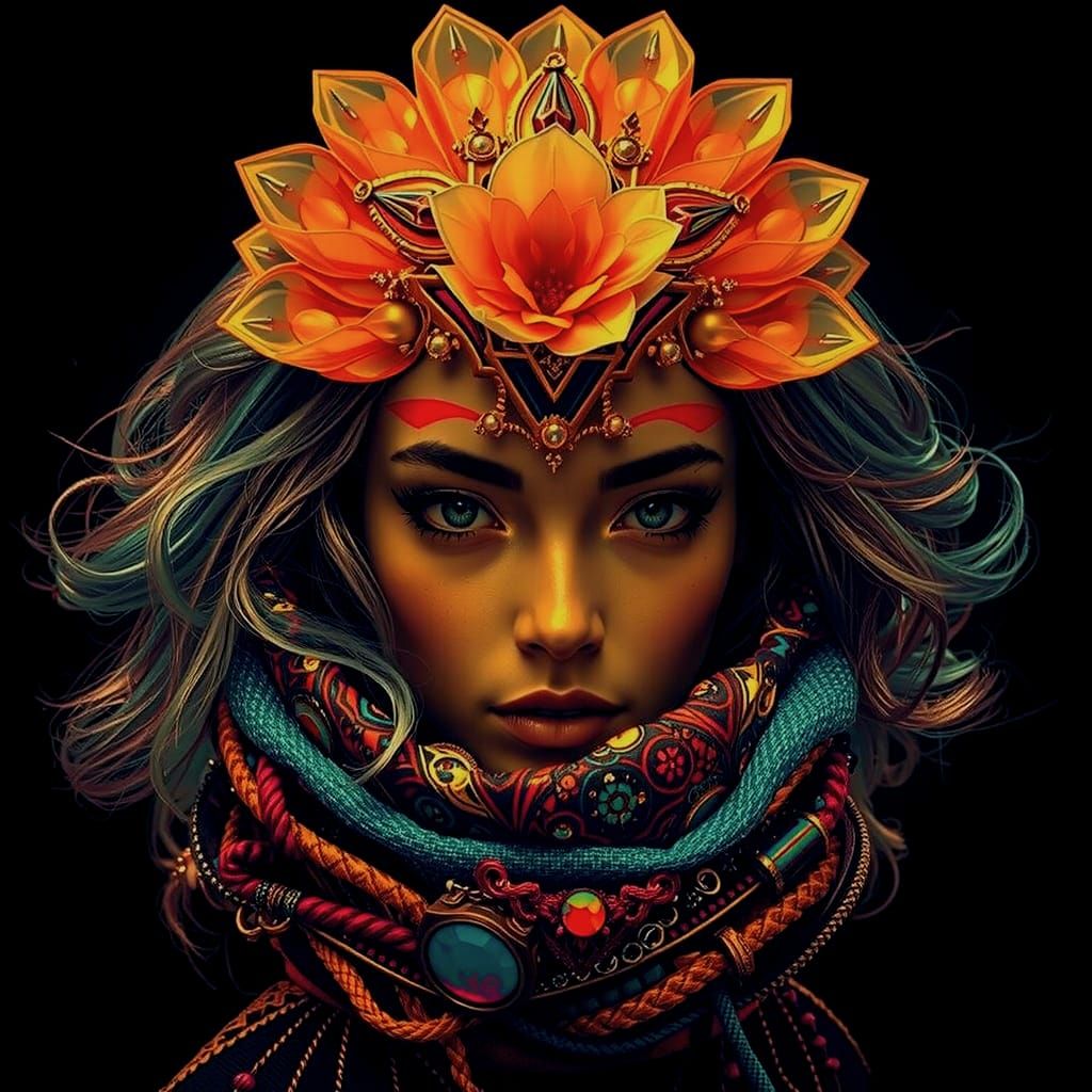 Futuristic Woman with Neon Hair in Cinematic Portrait