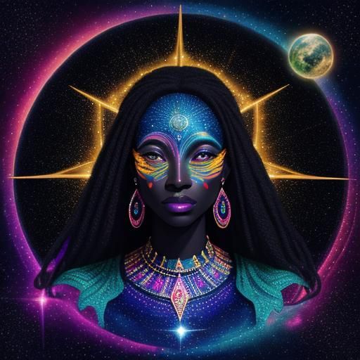 Cosmic Africa Love: Holographic Astral Illustration