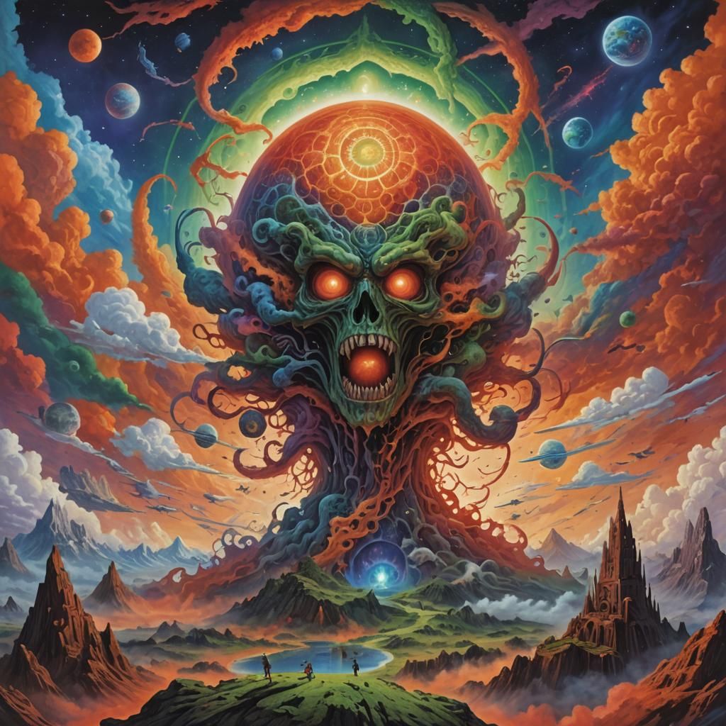 Looming Creature in Cosmic Vortex: Album Cover Art