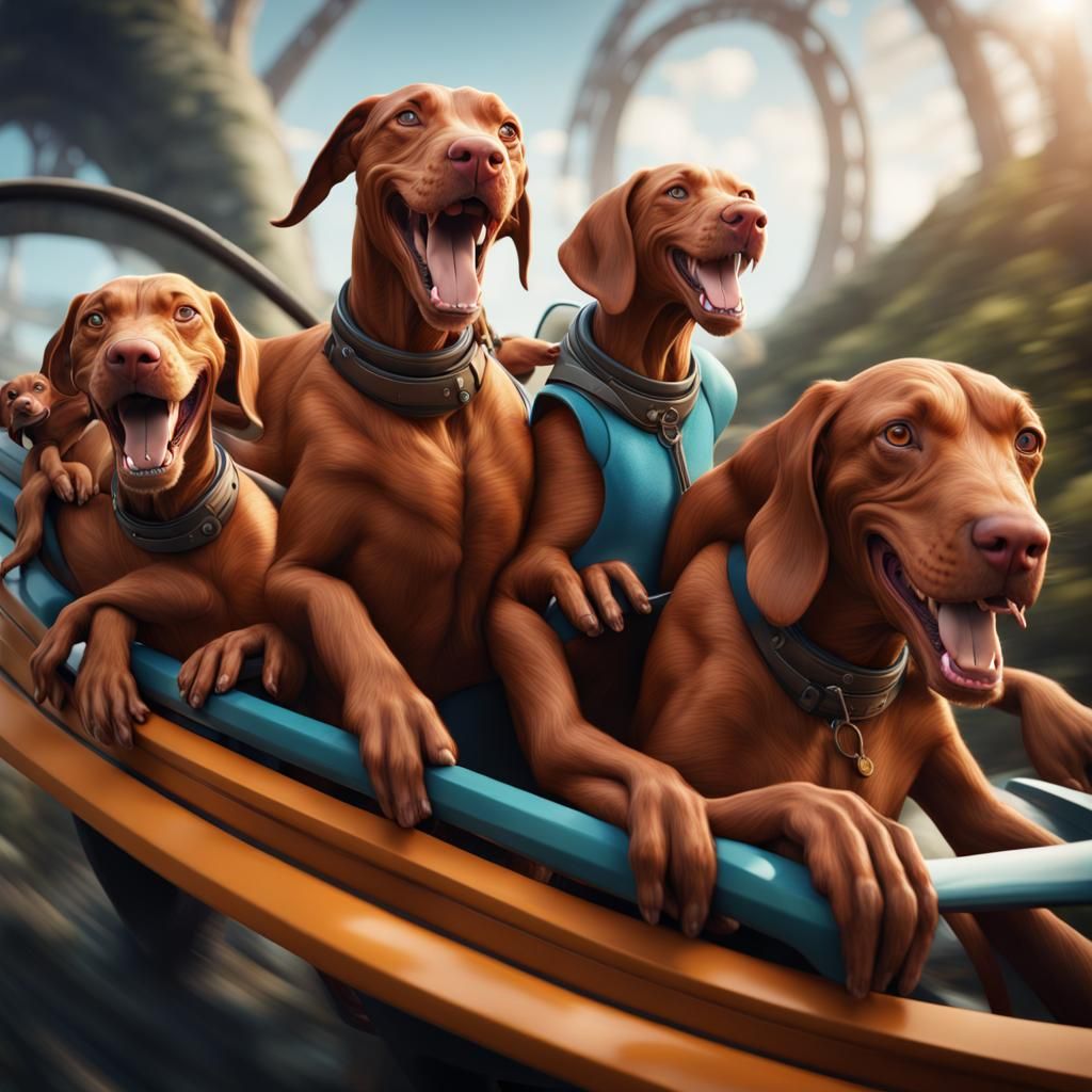 Vizsla Family's Thrilling Rollercoaster Ride