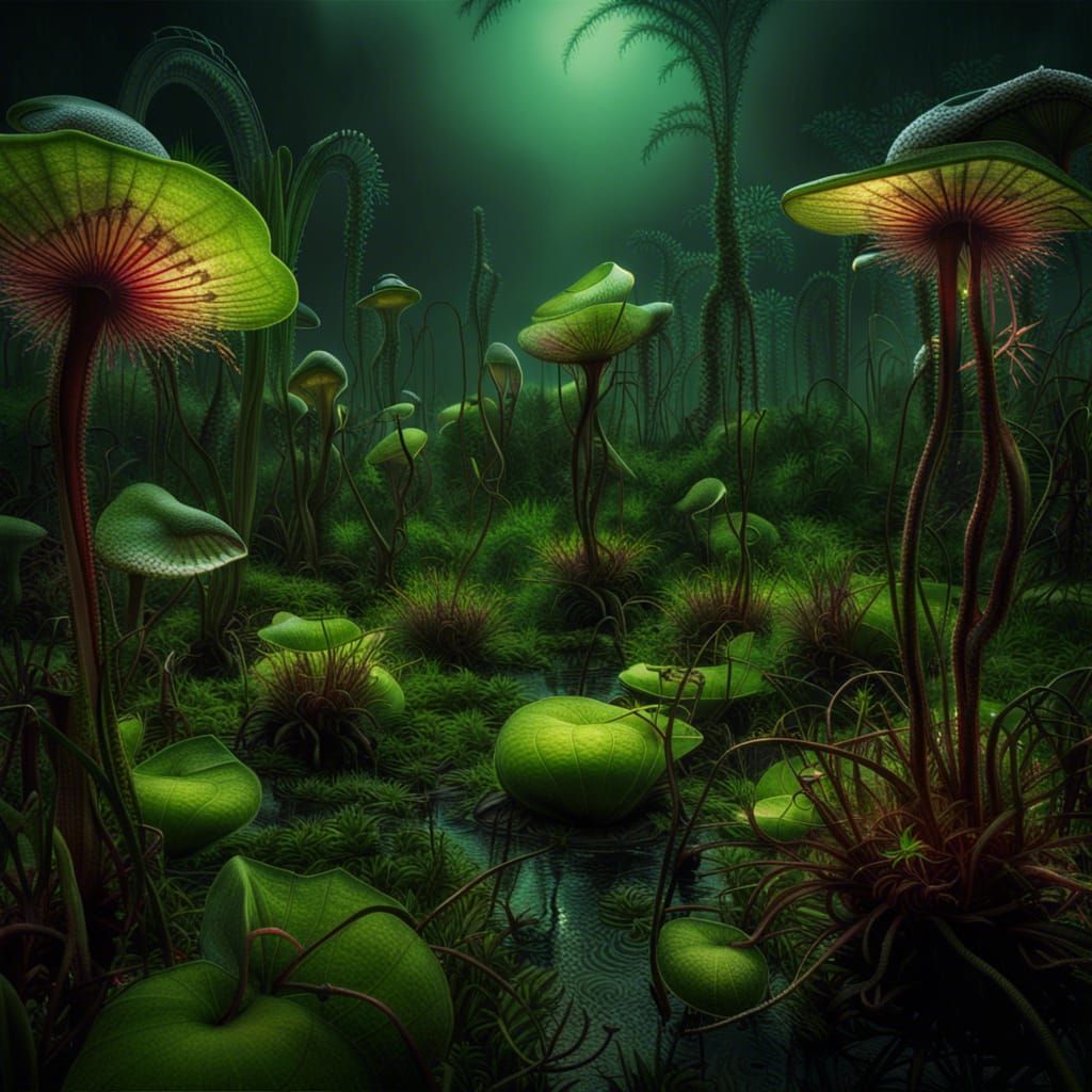 Bioluminescent Carnivorous Plants in Subtropical Wetland