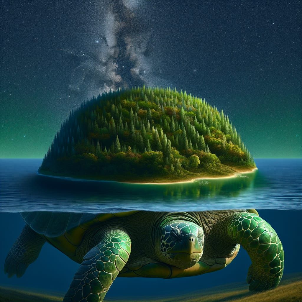 Majestic World Turtle Swimming Under Starry Skies