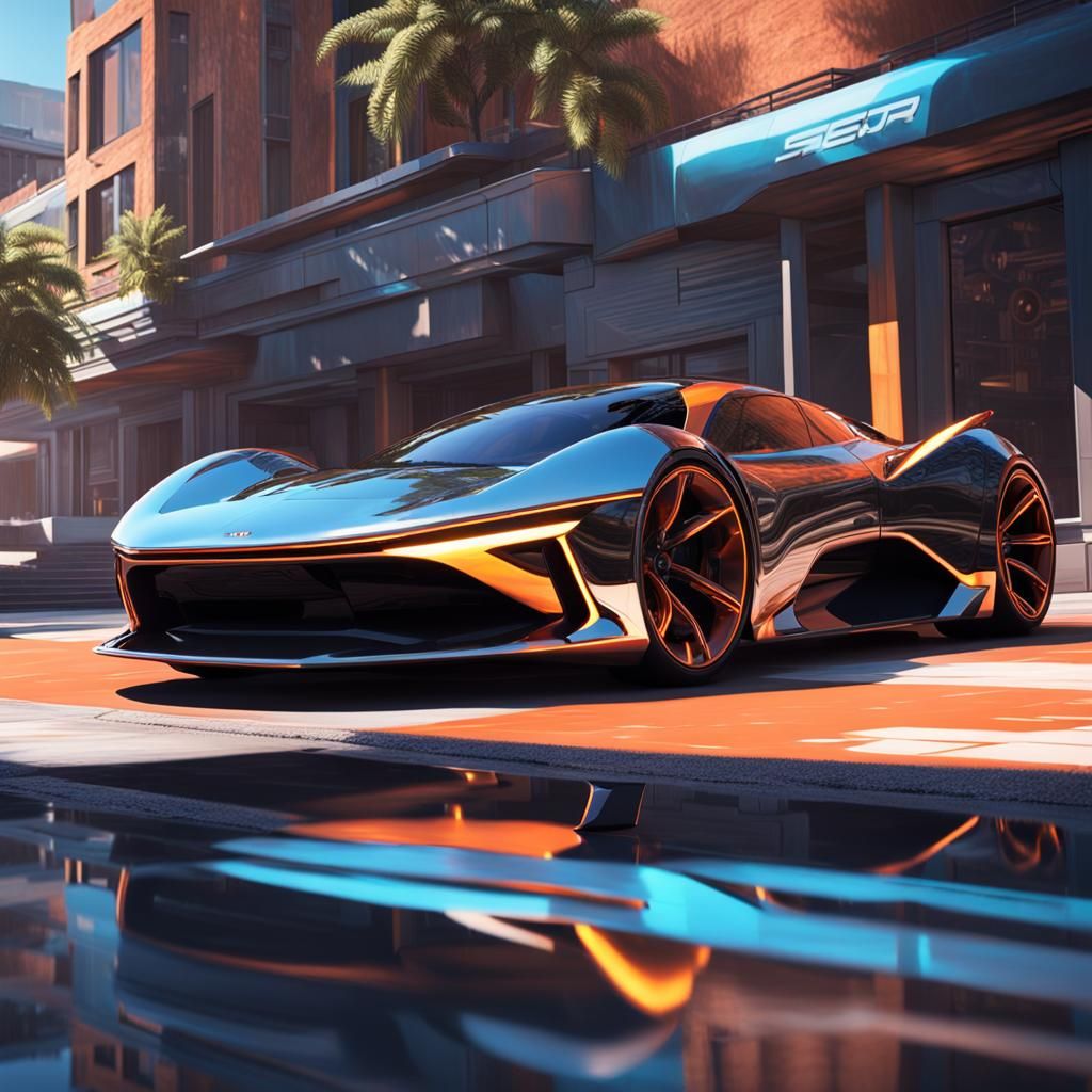 Futuristic Supercar Concept Art in Retro Sci-Fi Style