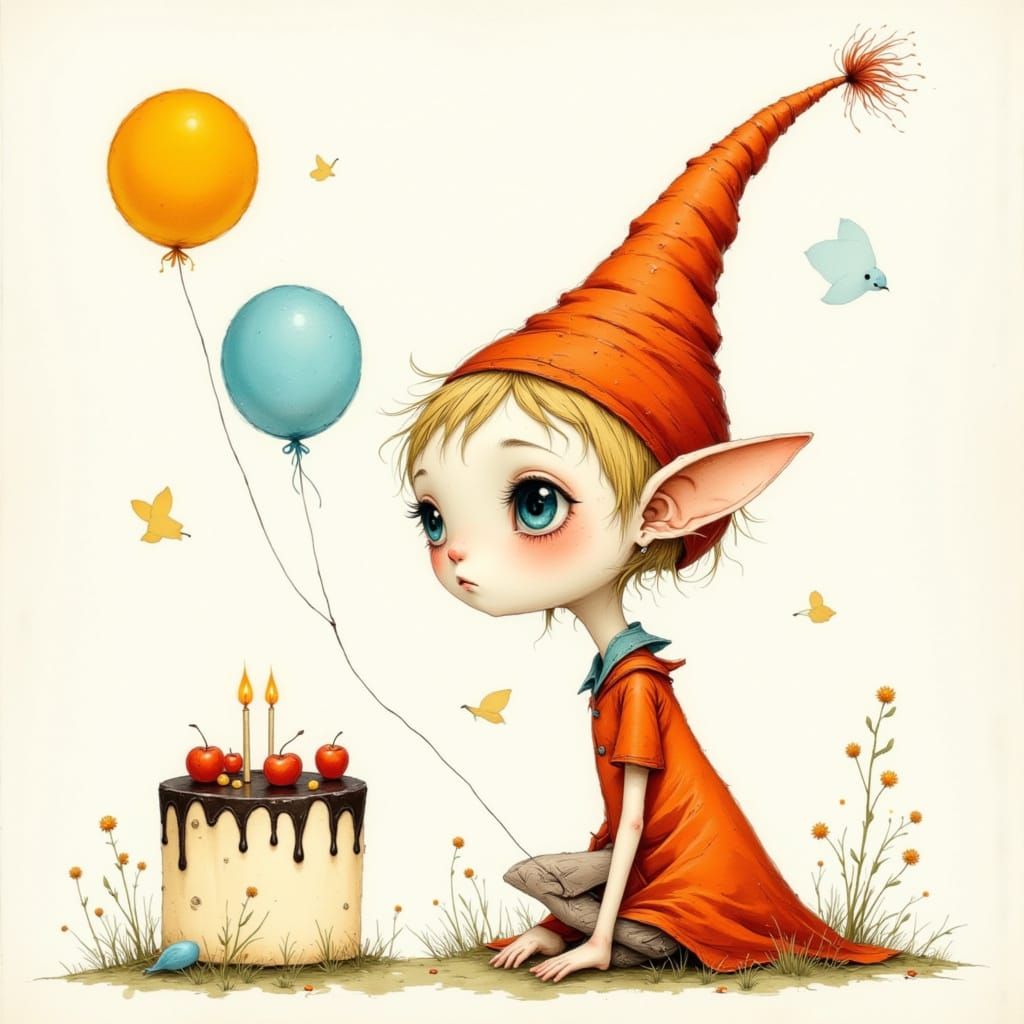 Dobby the House Elf Celebrating Birthday with Cake and Ballo...