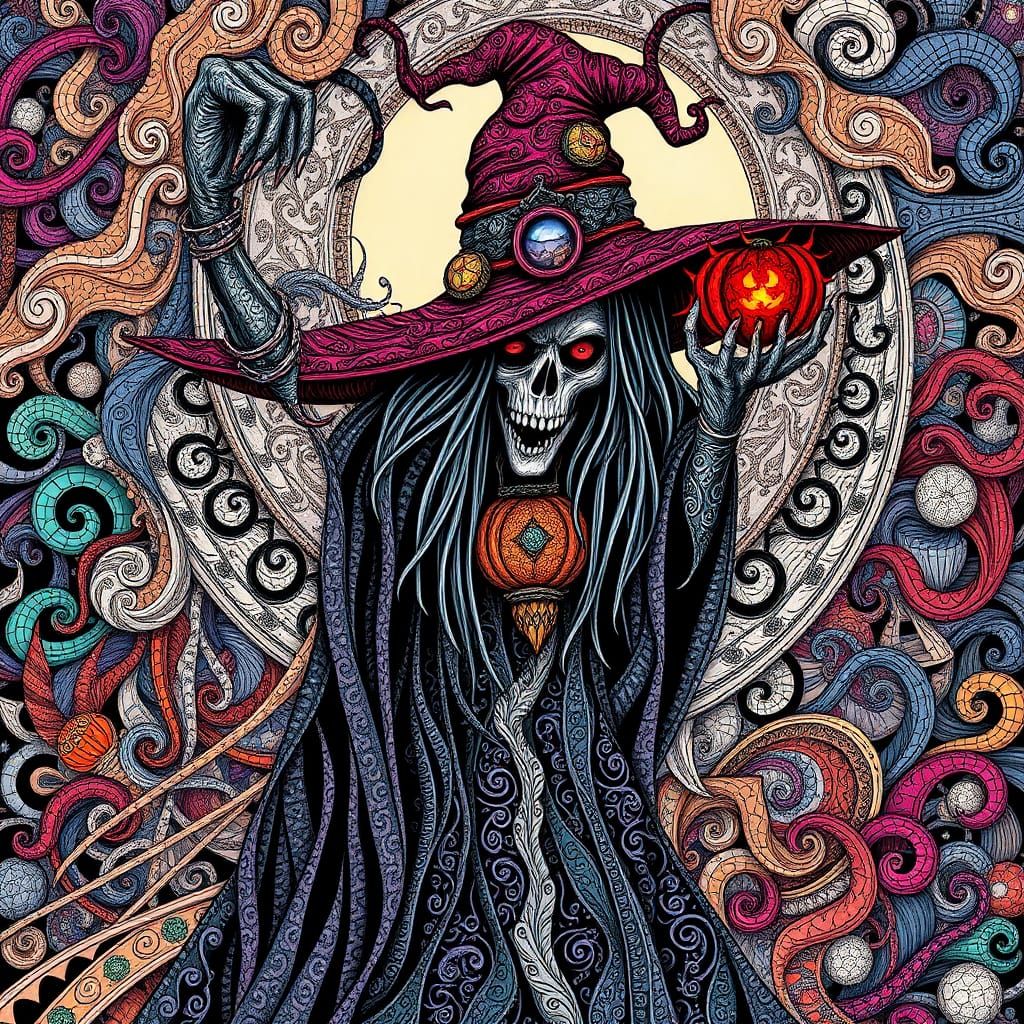 Colorful Zentangle Halloween Witch Summons Destruction