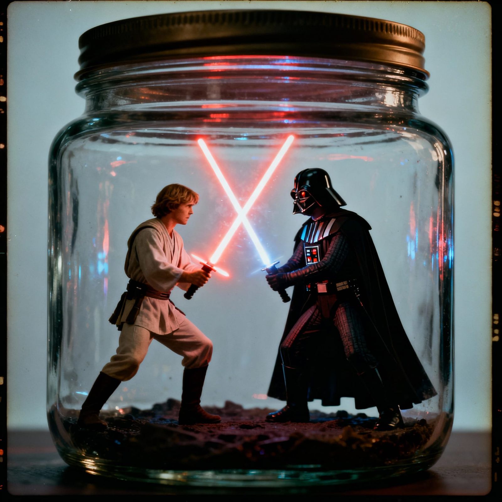 Epic Lightsaber Duel in Glass Jar