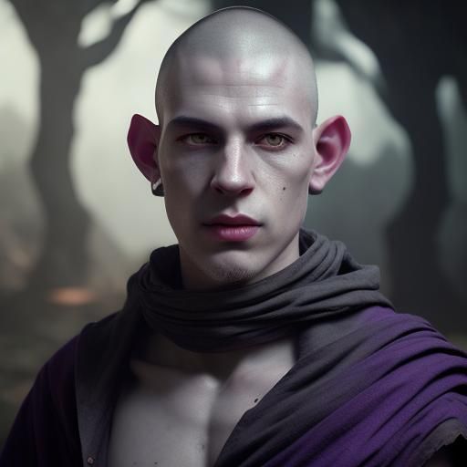 Dark Elf Shadow Monk Portrait in Detailed Matte Painting