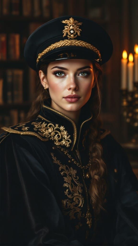 Regal Female Captain in Renaissance Oil Painting Style
