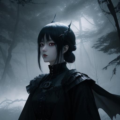 Halloween Anime Girl in Pastel Gothic Style