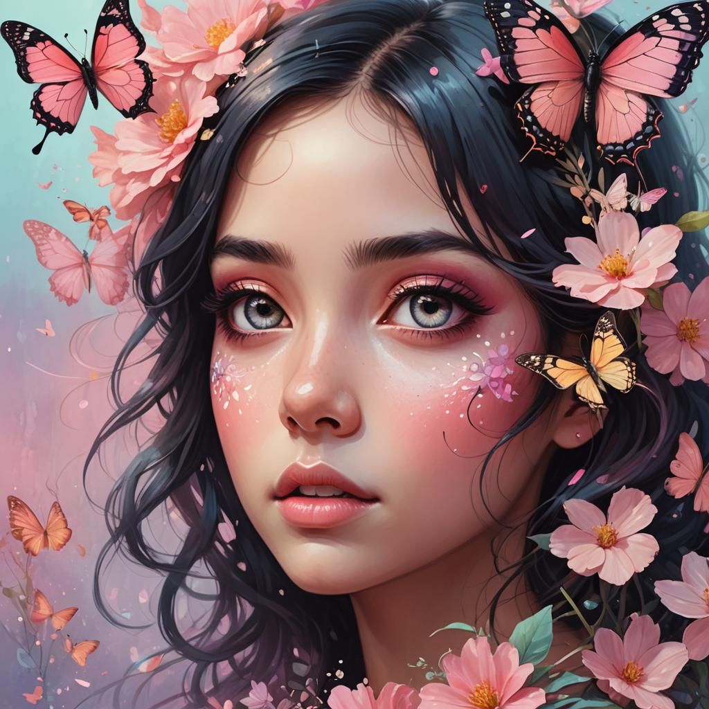 Girl with Butterfly: Fantastical Digital Illustration