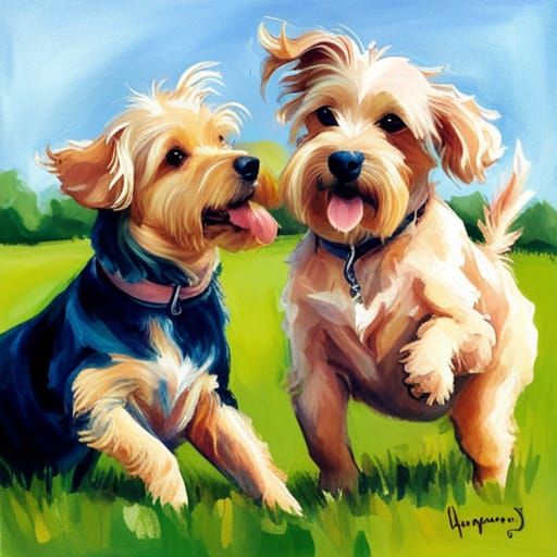 Happy Doggie Friends Playing