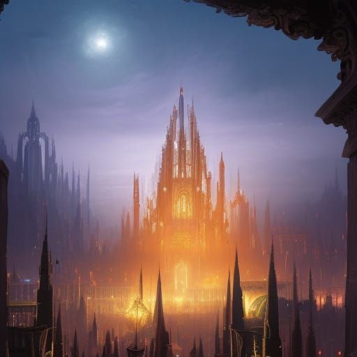 High Gothic City at Night in Digital Art Style