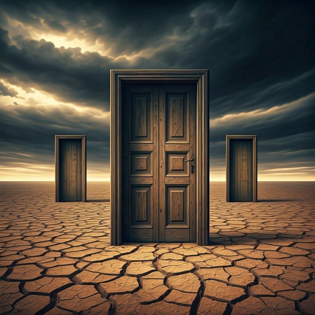 Surreal Desert Doors Painting in Style of Beksinski