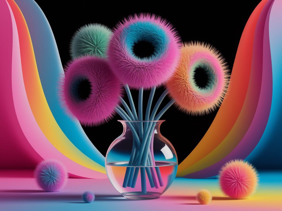 Vibrant Neon Flowers in Surreal Dreamscape