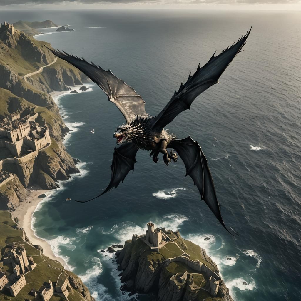 Dragon in Flight Over Ocean, Game of Thrones Style