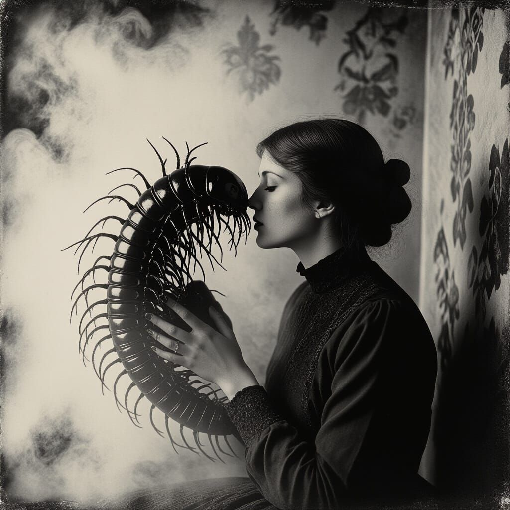 Eerie Kiss in Grungy Photogravure Style