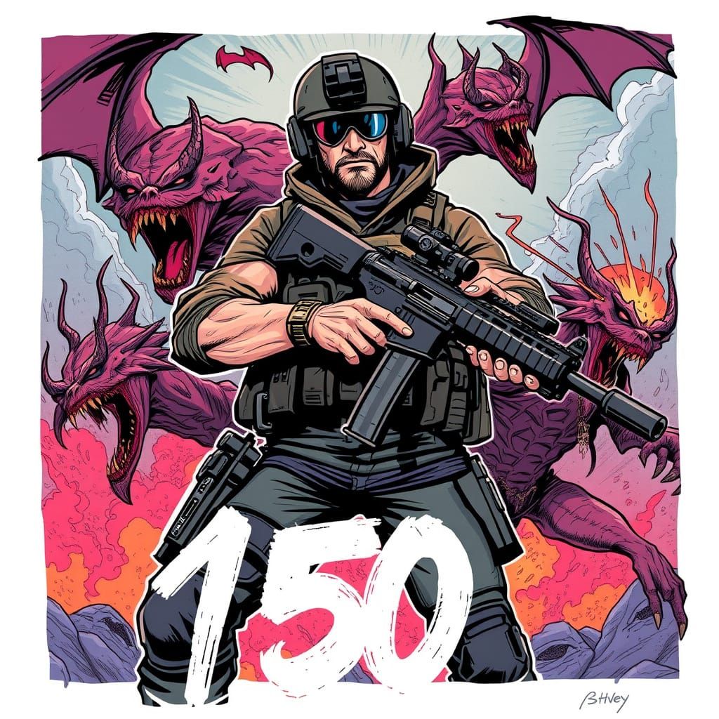 Soldier Battling Demons in Underground Comic Style