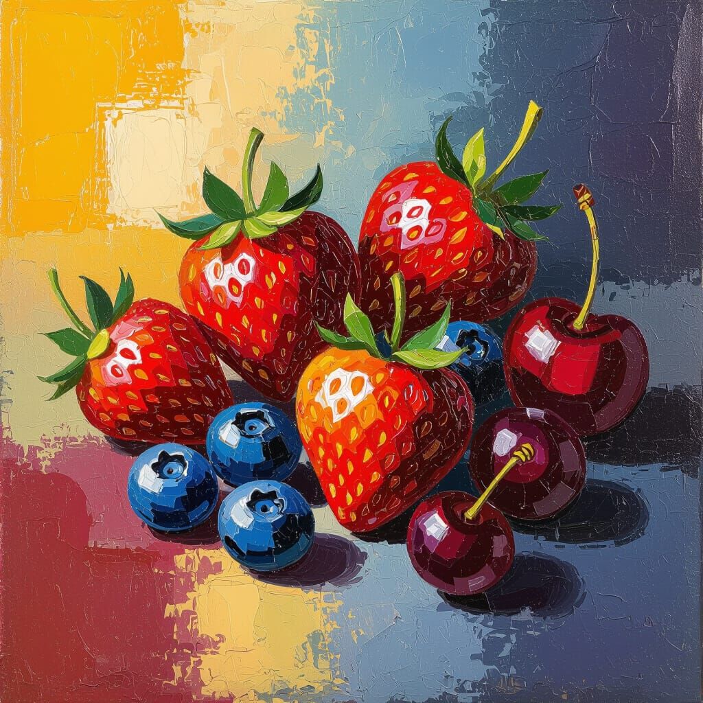 Vibrant Berries in Textured Impasto Style