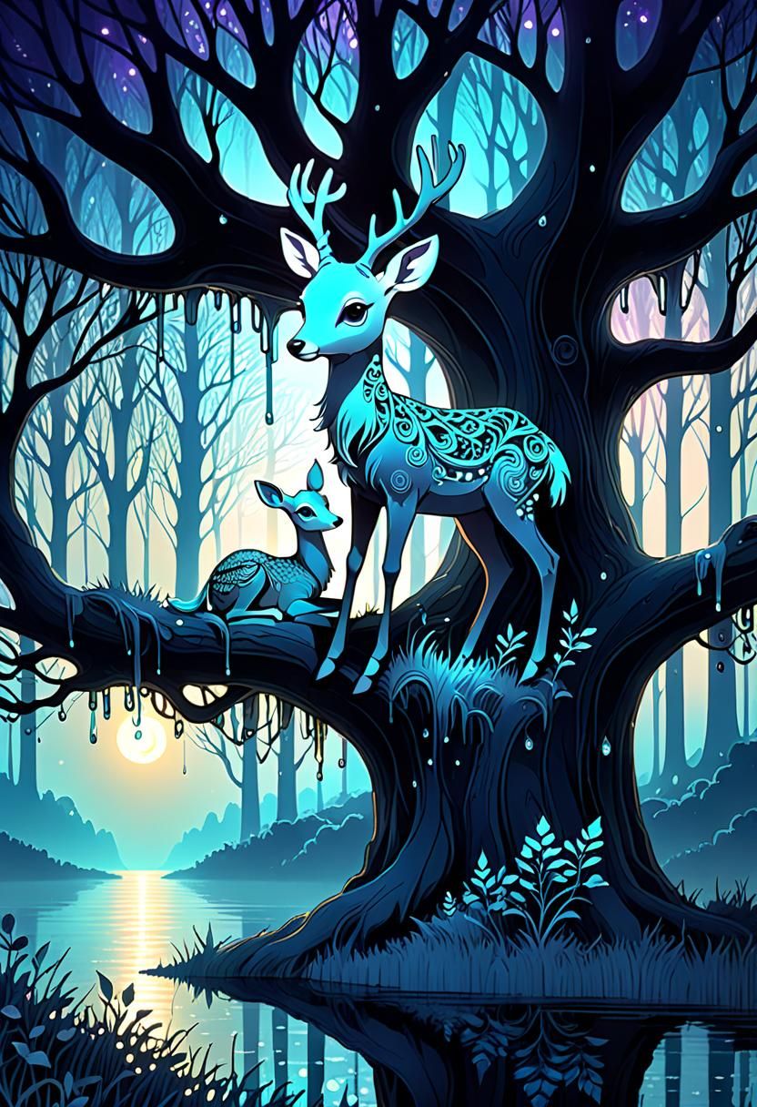 Ethereal Fawn of Light in Dreamlike Forest