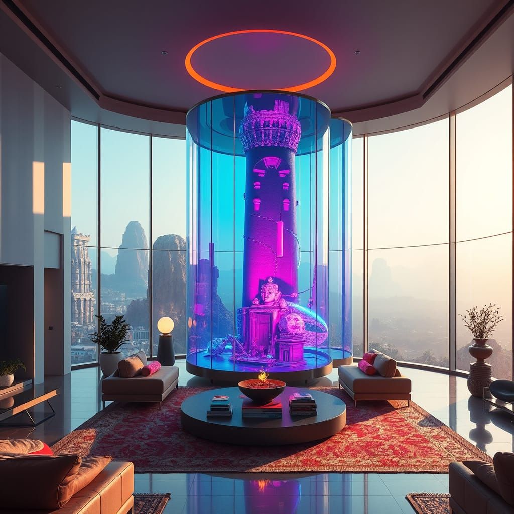 Ancient Civilization in Glass Container, Futuristic Architec...