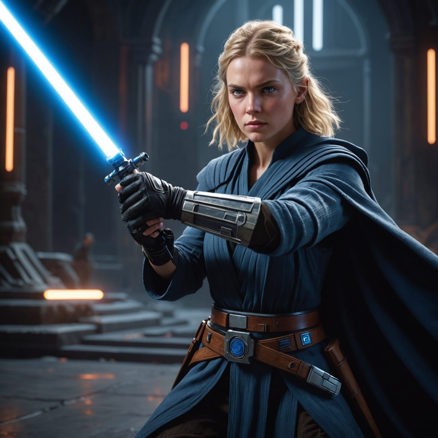 Young Jedi Knight with Blue Lightsaber