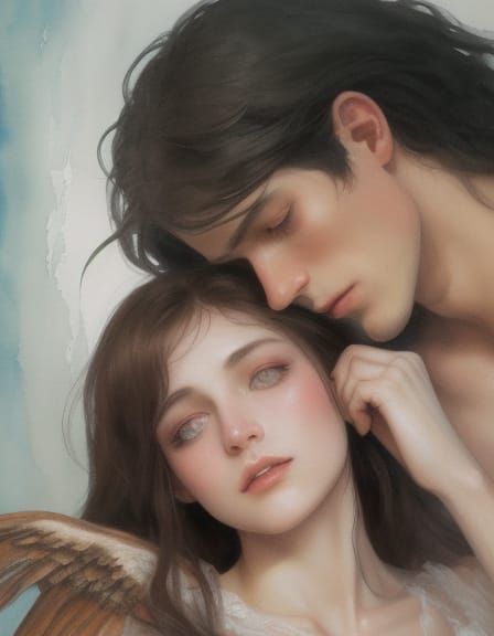 Romantic Kiss in Watercolor Style