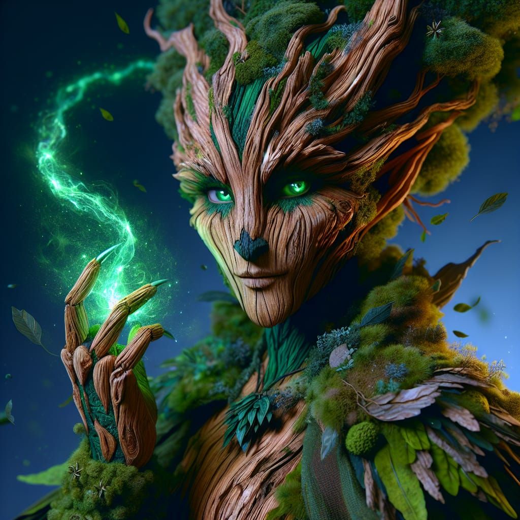 Enchanting Wooden Guardian with Energy Blade