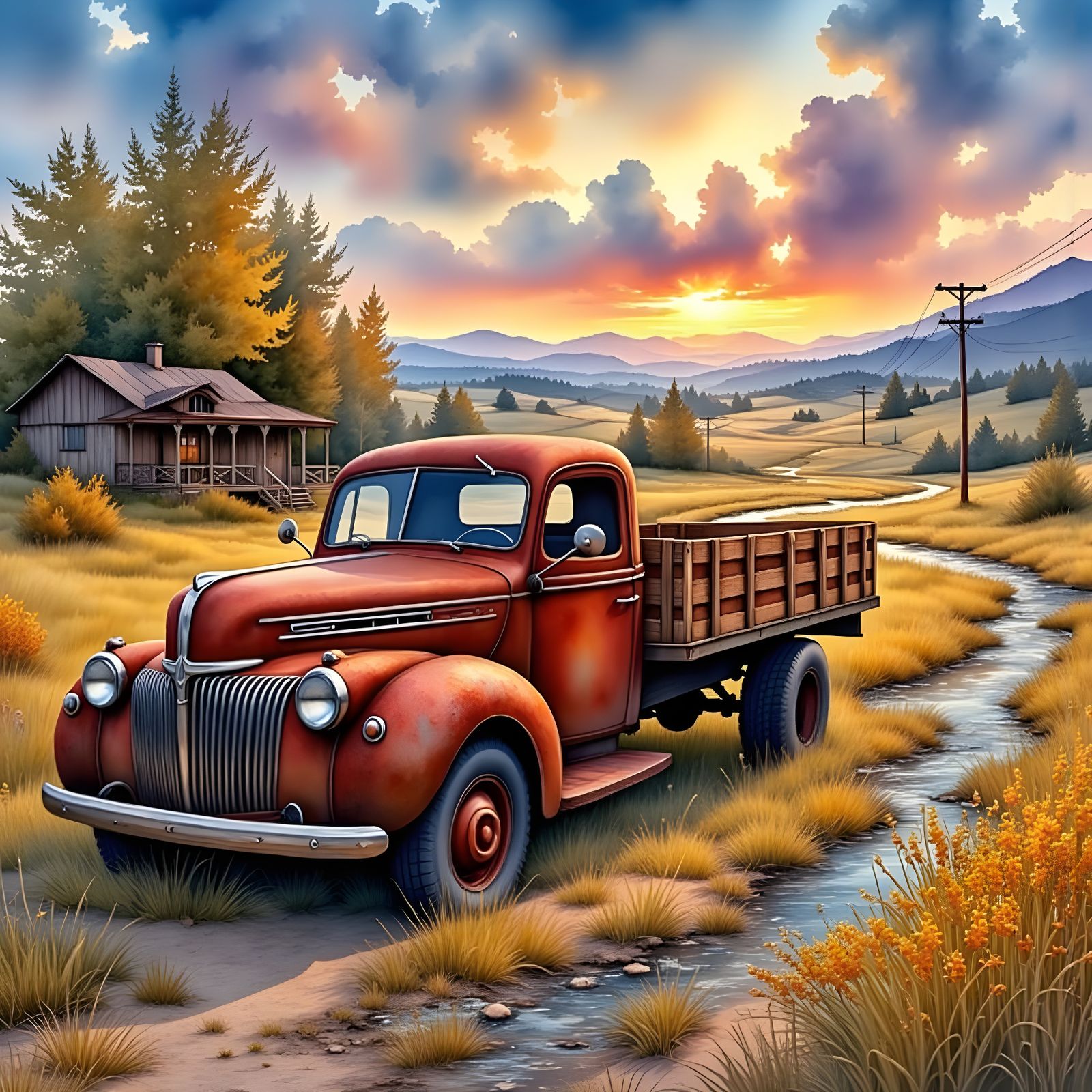 Autumn Ford Truck in Chiaroscuro Light