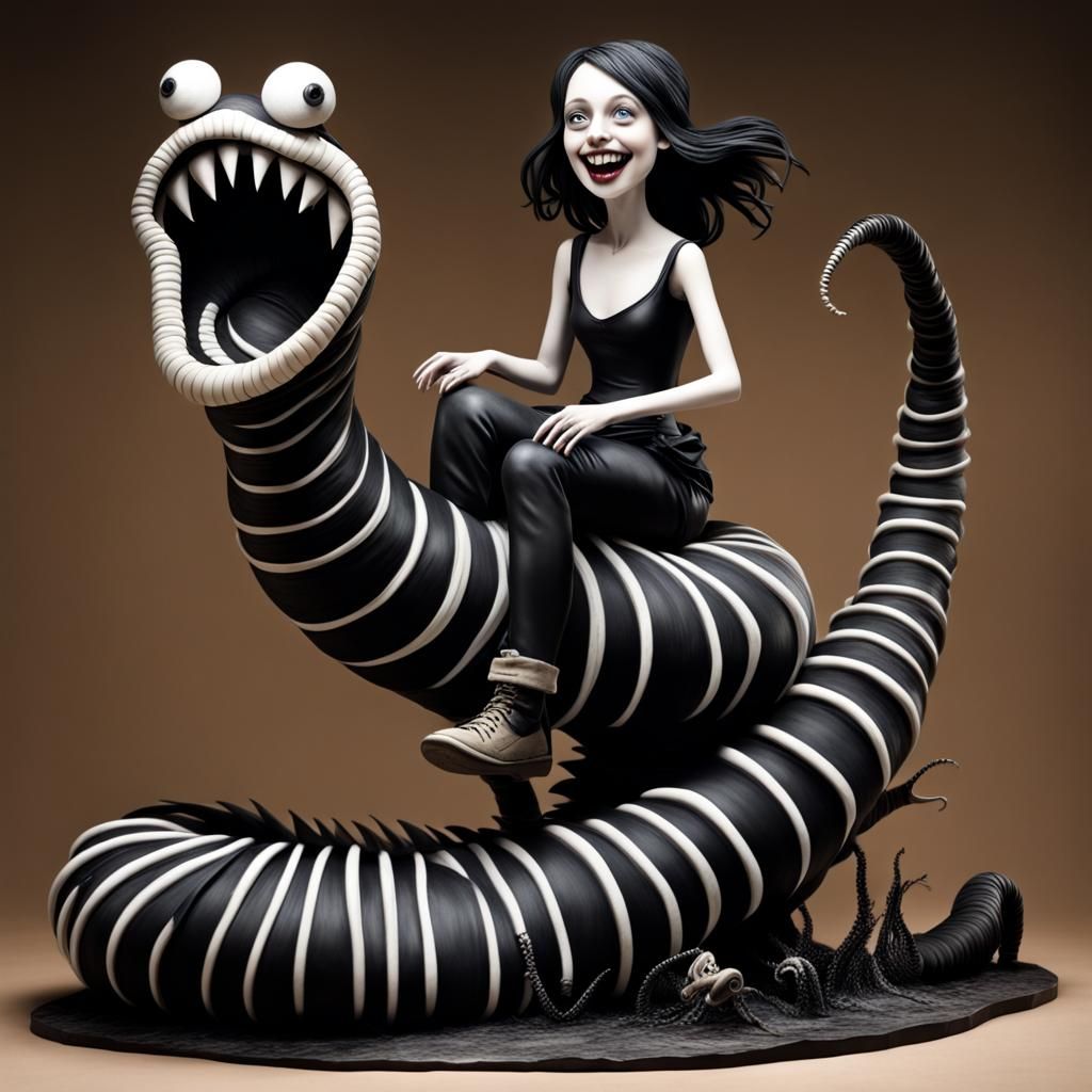 Goth Girl Sandworm Ride: Tim Burton Sculpture