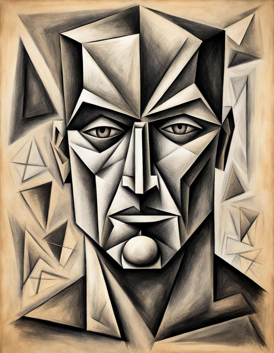 Picasso-Man: Cubist Superhero Portrait in Chalk Art Style