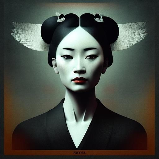 Geisha in Ukiyo-e Style Mixed Media Collage