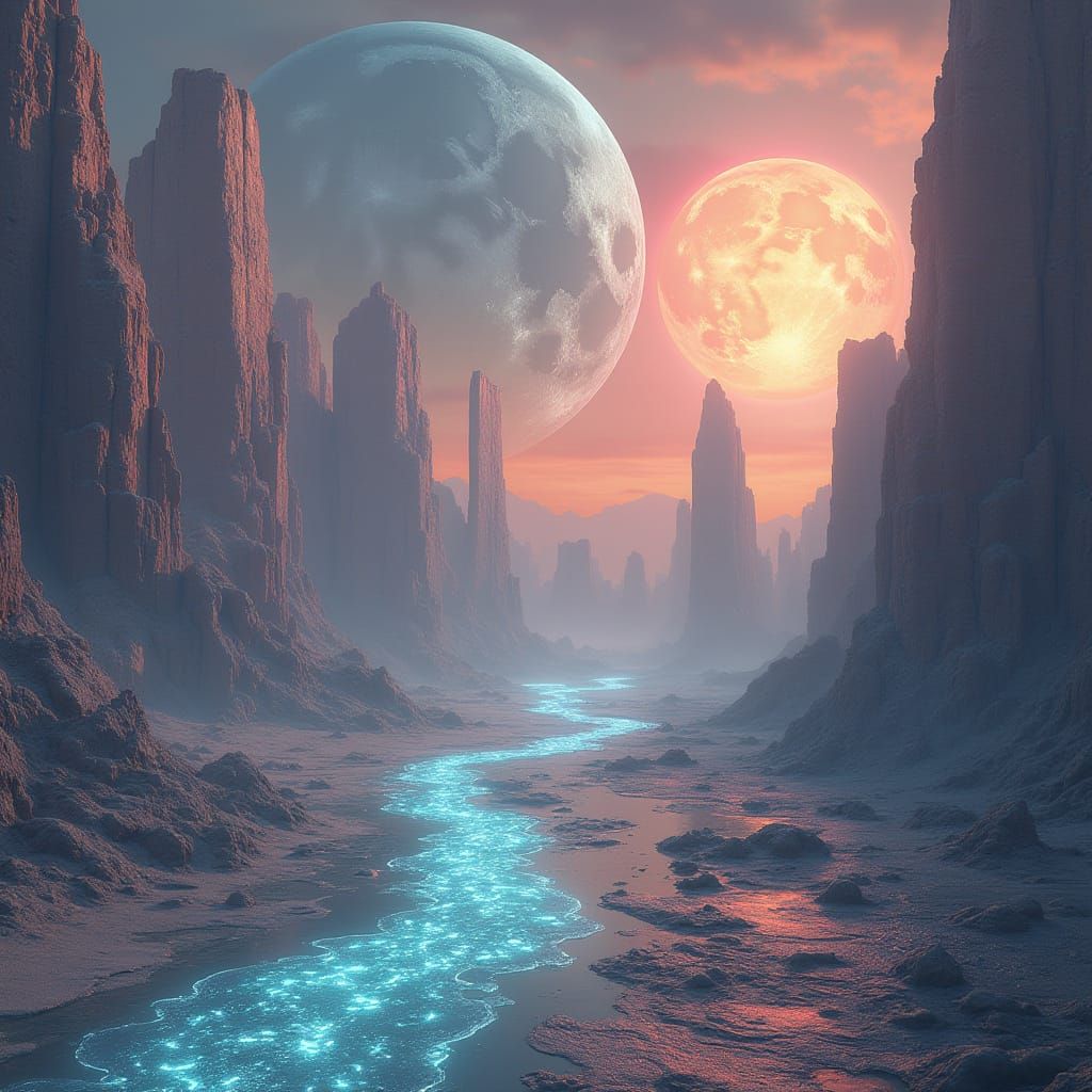 Surreal Glass Desert with Twin Suns as Digital Art