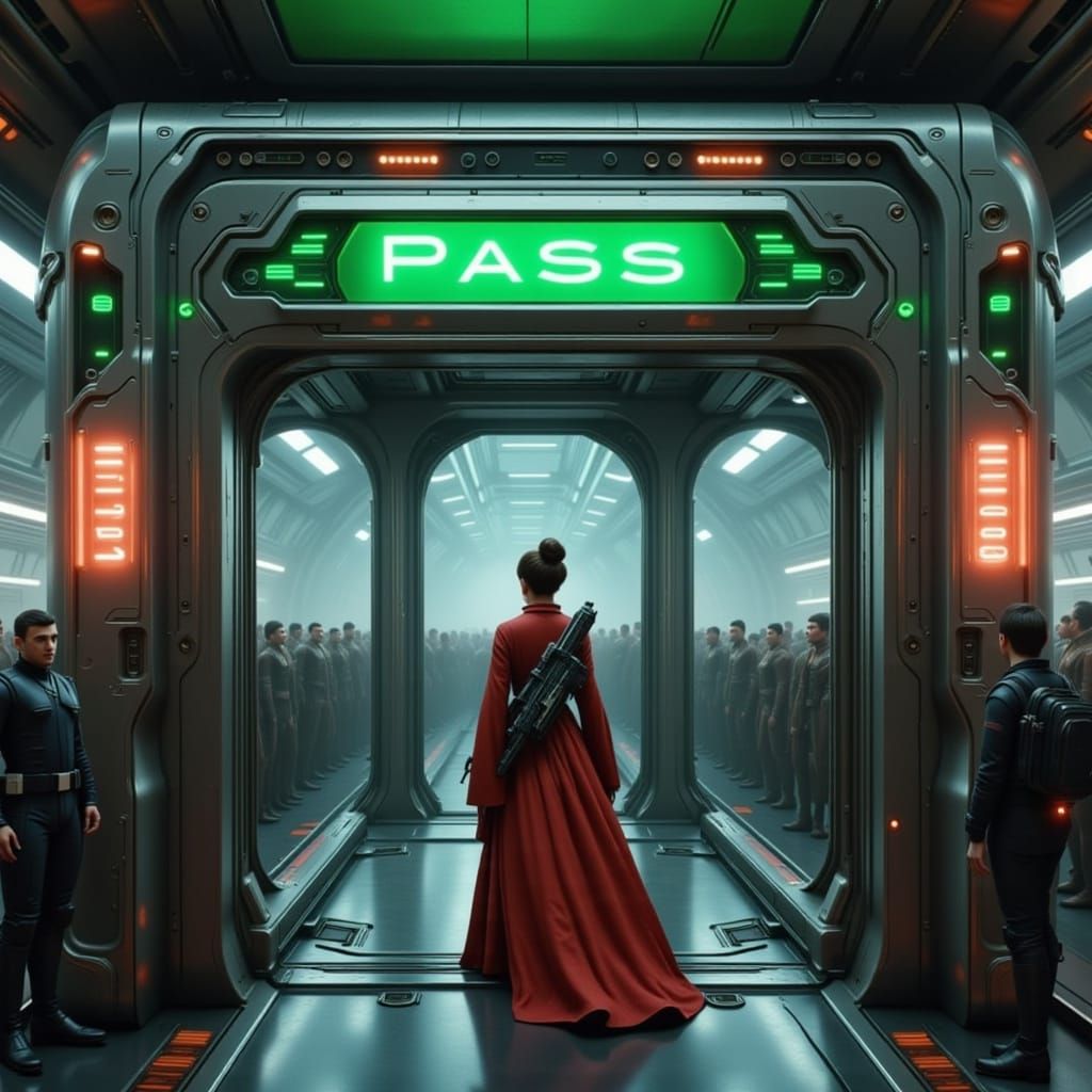 Princess Leia Passes Cyberpunk Security Gate