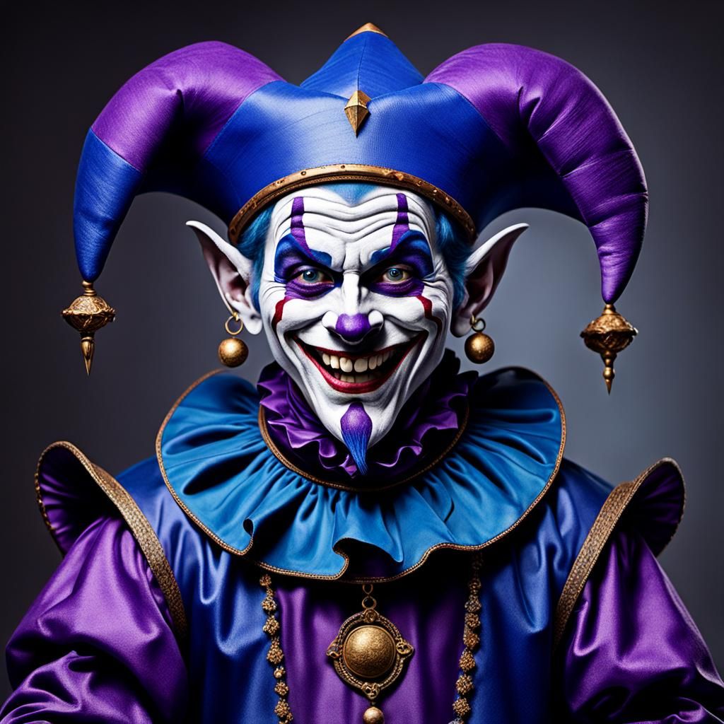 14th century Jester  with a sinister hysterical laugh