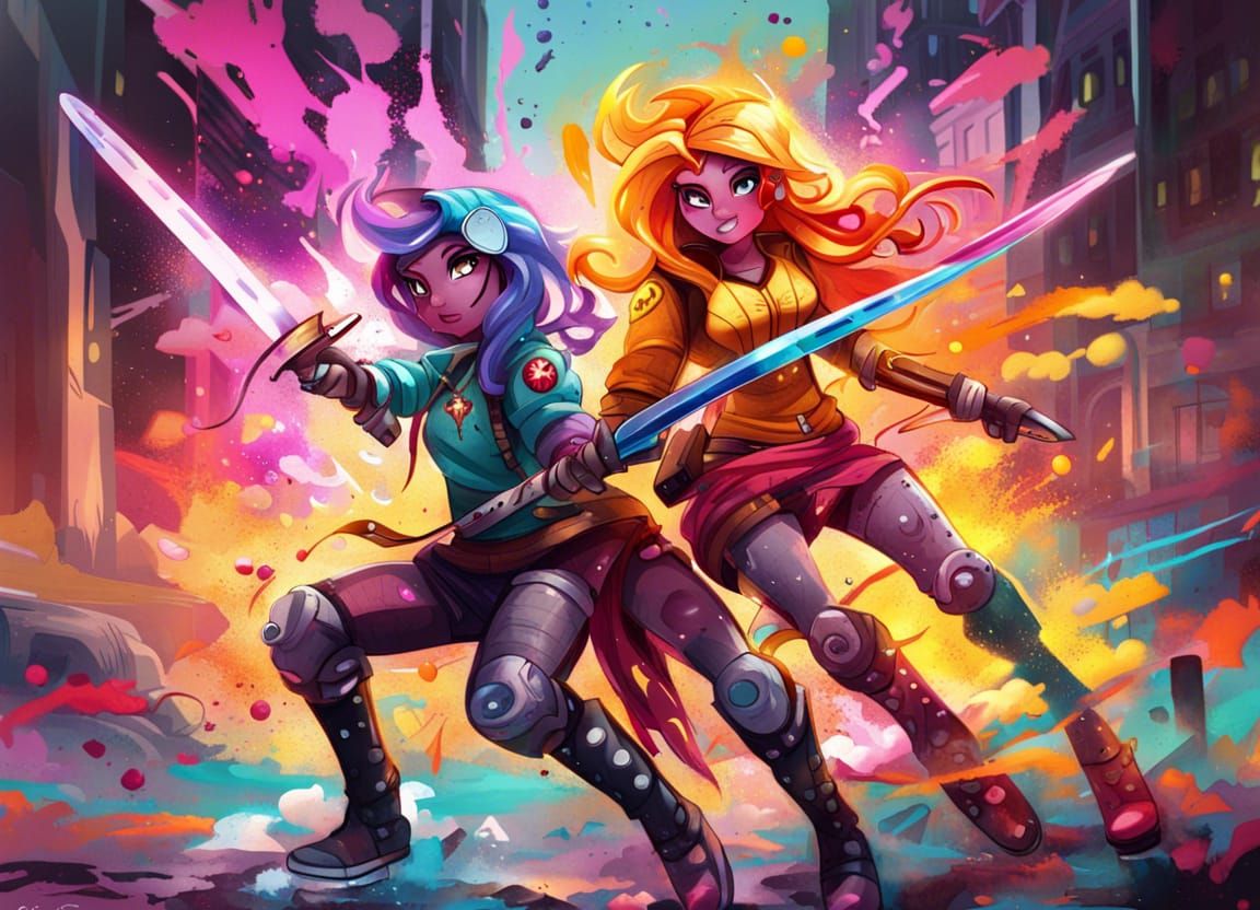Sci-Fi Sword Fight Graffiti Art