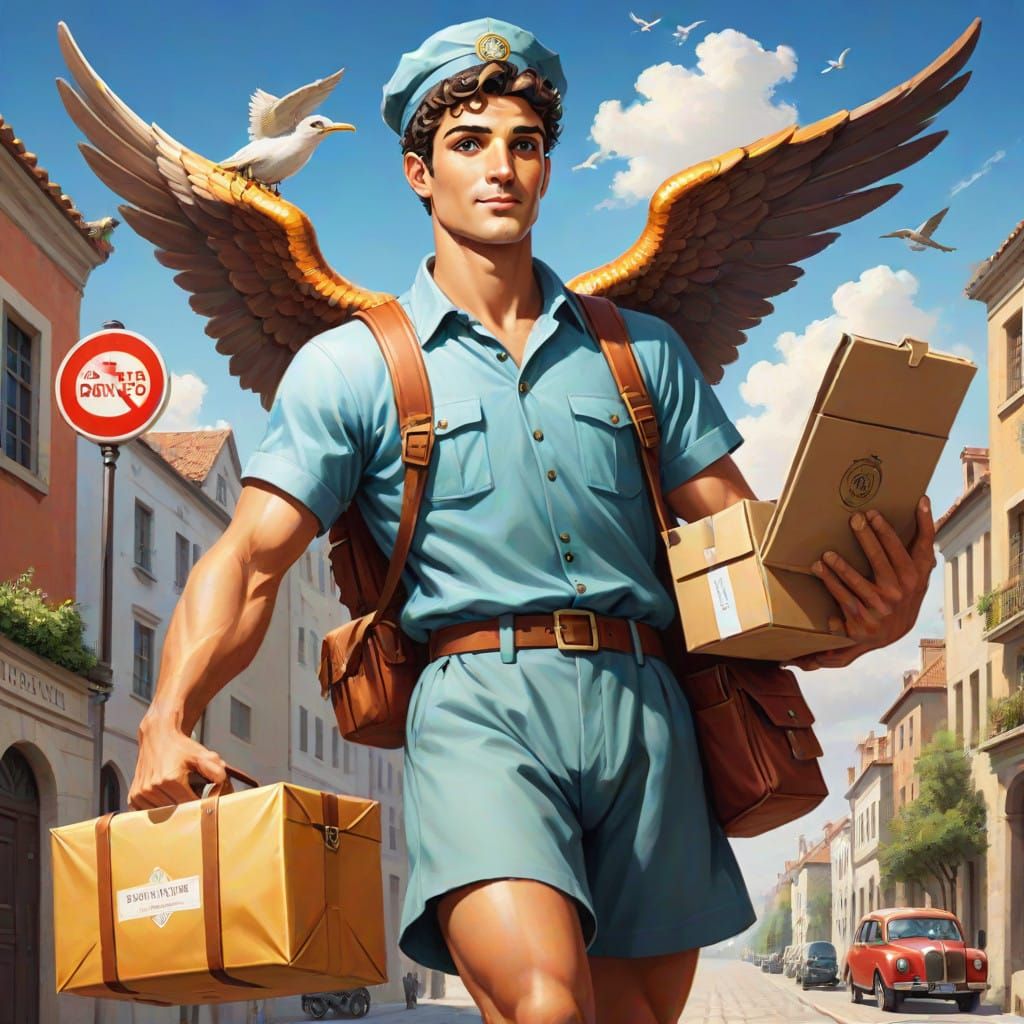 Ancient Greek God Hermes as a Postal Worker