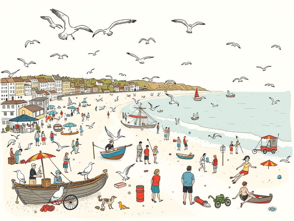 Playful Seaside Scene in Sketchnote Style