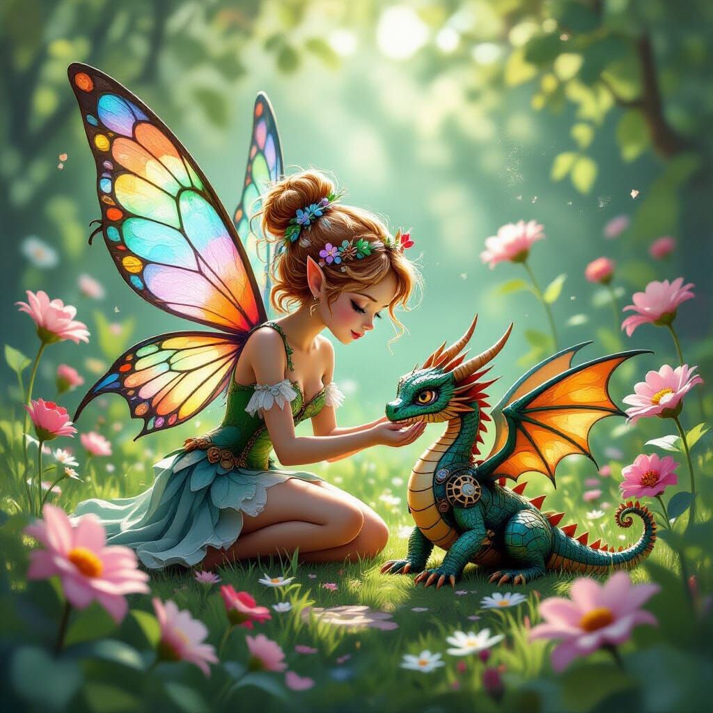 Clockwork Dragon Hatchling in Fairy Garden