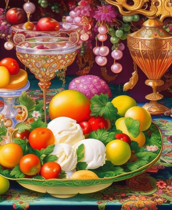 Fantasy Fruit Bowl in Art Nouveau Style